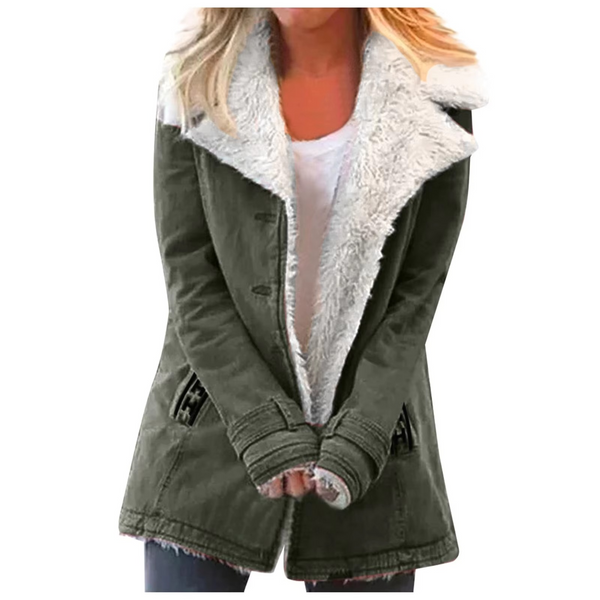 Women's Plus Size Fleece Button Jacket with Collar and Pockets