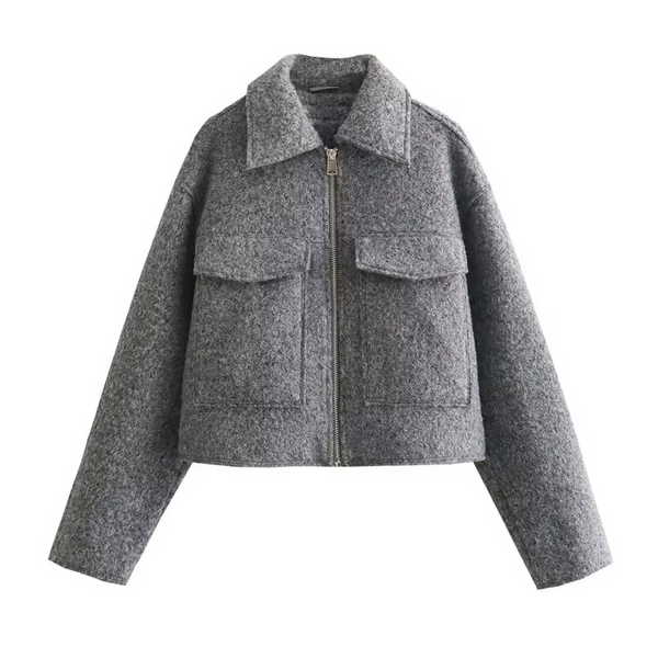 Tweed Cropped Jacket for Women – Chic Autumn Winter Short Zip Coat