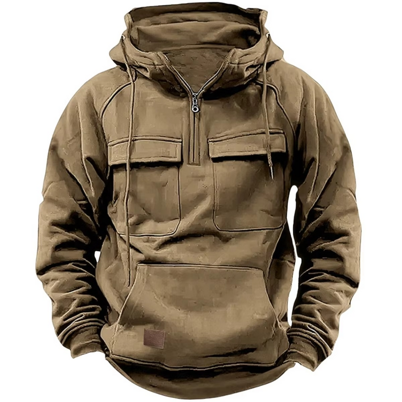 Men's Outdoor Thick Hooded Sweatshirt with Multiple Pockets