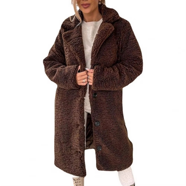 Women's Long Teddy Faux Fur Winter Trench Coat Oversized Warm Outwear