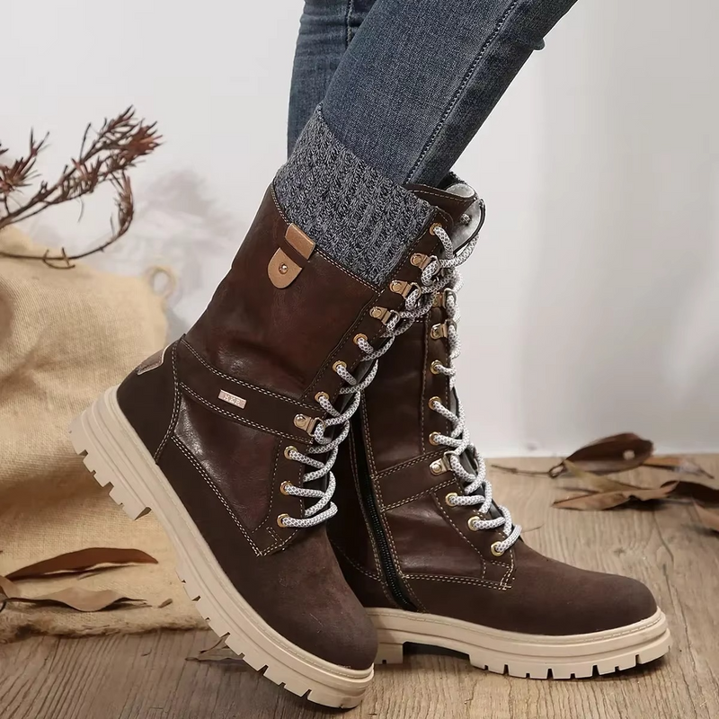 Retro Lace Up Mid Calf Winter Boots for Women