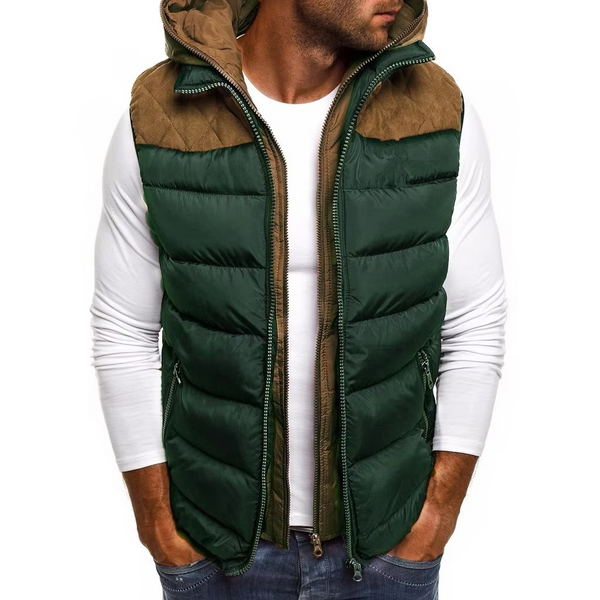 Men's Hooded Winter Sleeveless Jacket – Warm Zipper Vest with Embroidery