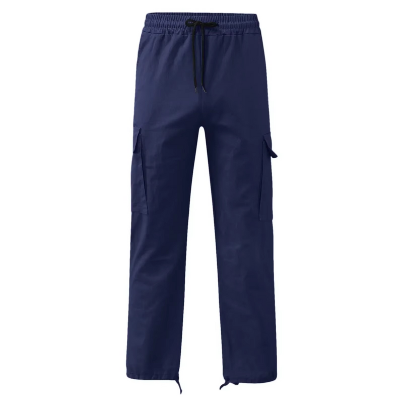 2025 Men's Solid Cargo Pants with Multi Pocket Design and Adjustable Drawstring