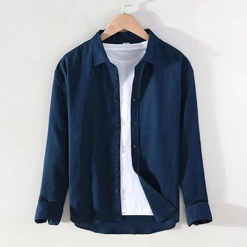 Men's Vintage Linen Stand Collar Long Sleeve Shirt, M-3XL Lightweight Streetwear Button-Up