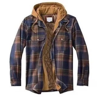 Men's Checkered Cotton Hooded Jacket, Thick Warm Casual Coat, Sizes S–5XL