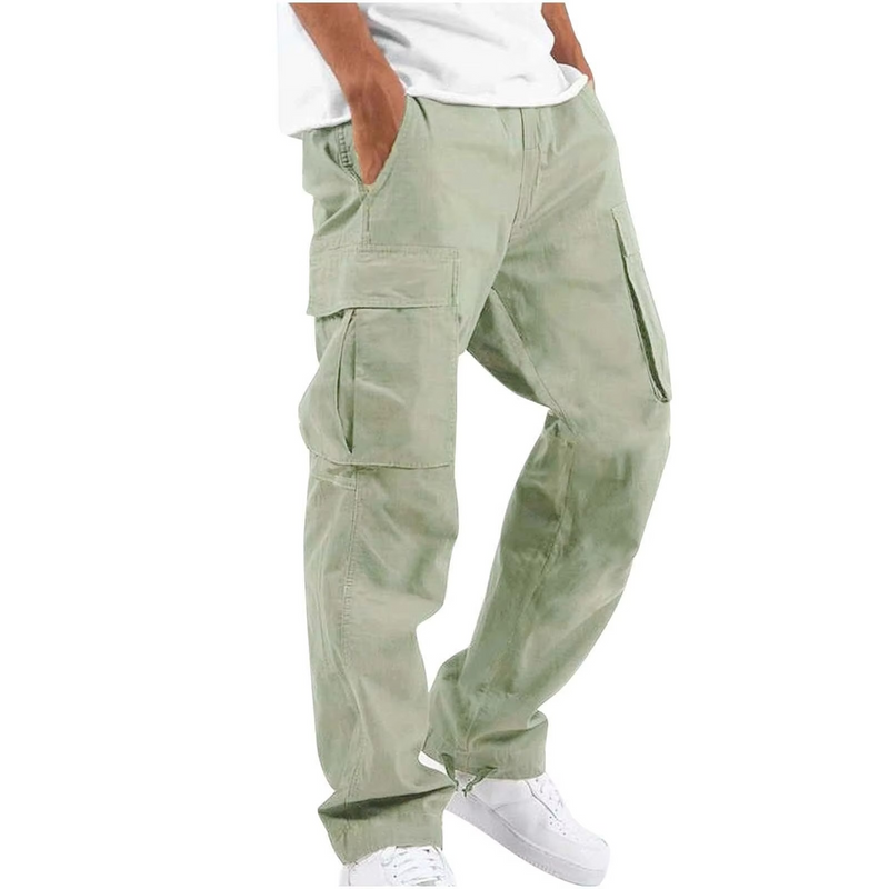 2025 Men's Solid Cargo Pants with Multi Pocket Design and Adjustable Drawstring