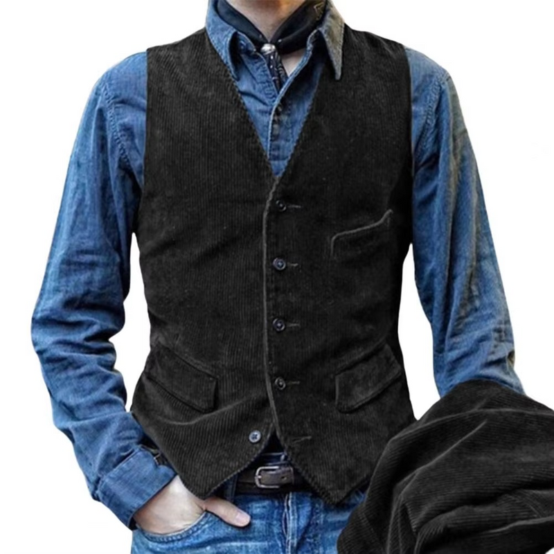 Men's Herringbone Tweed Slim Fit Vest, Classic V Neck Waistcoat for Business or Wedding