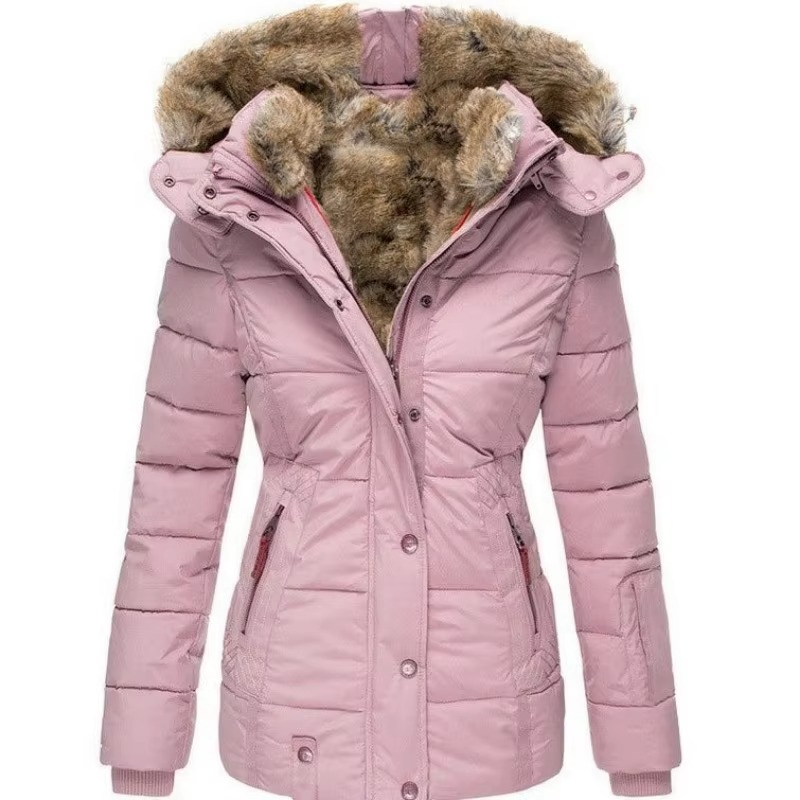 Women’s Luxury Winter Wool-Cotton Padded Hooded Parka Jacket