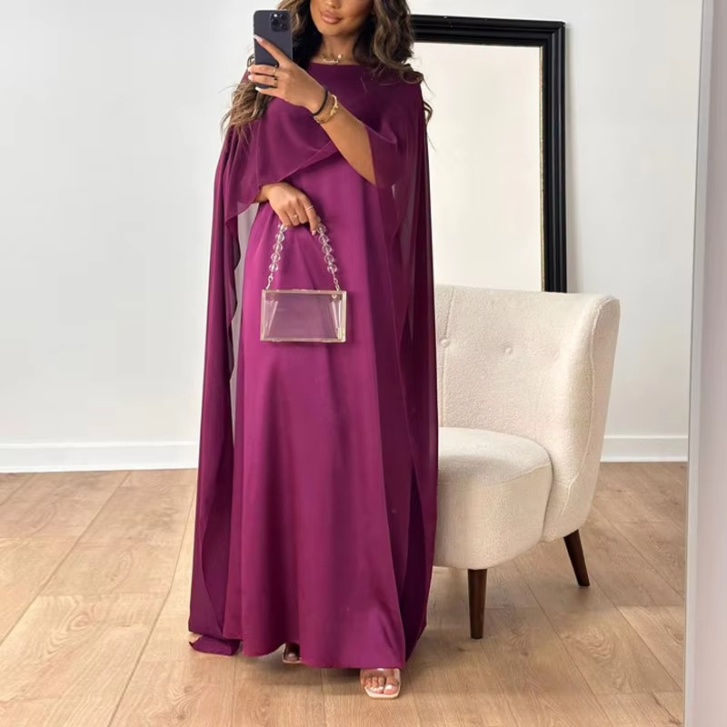 Elegant Chiffon Long Evening Dress with Flowing Shawl Sleeves
