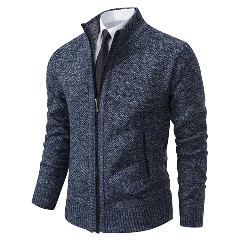 Men's Fleece Lined Stand Collar Zip Cardigan — Warm Casual Sports Coat for Fall and Winter