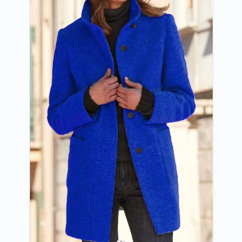 Retro Wool Blend Stand Collar Jacket for Women