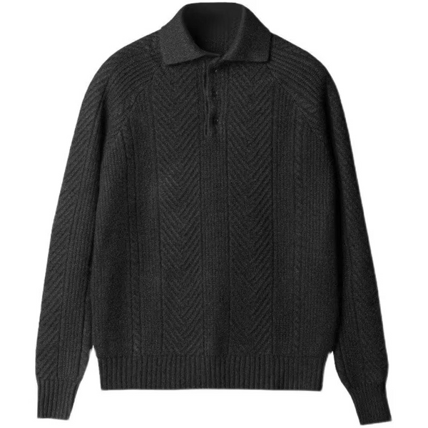 Men’s Knitted Polo Sweater, Long Sleeve Button Lapel Vintage Jumper for Fall and Winter