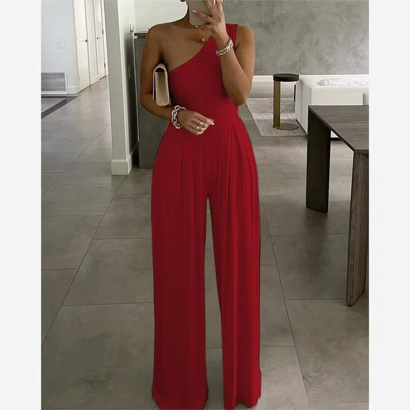 Women's Casual One Shoulder High Waist Wide Leg Jumpsuit