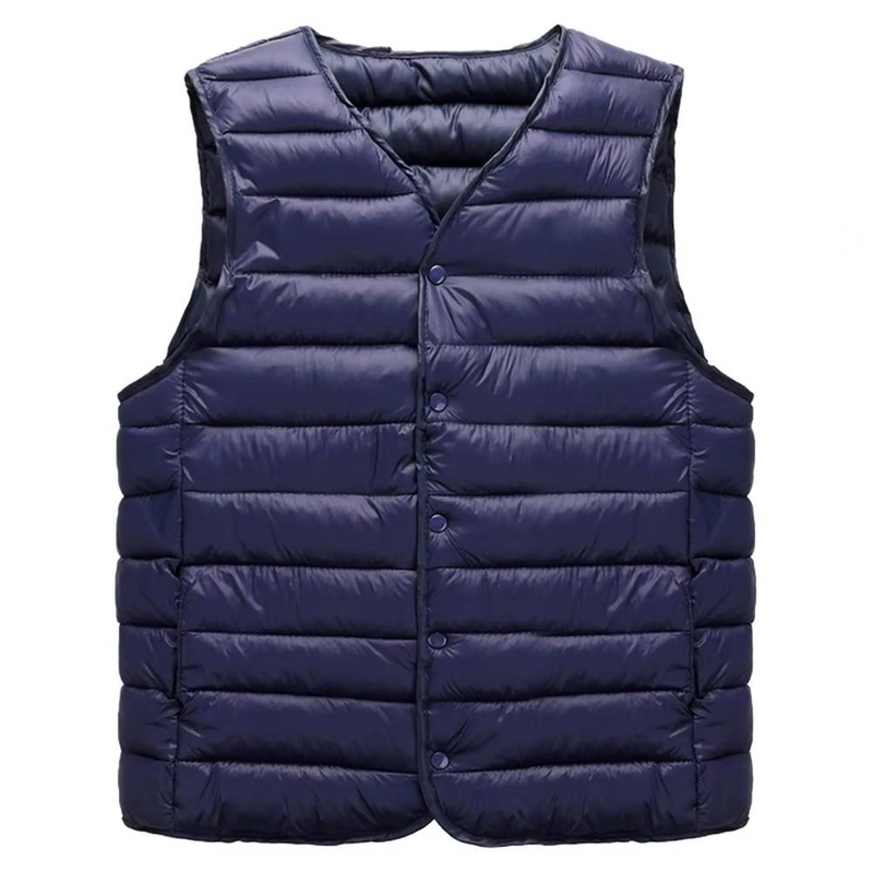 Men’s Padded V-Neck Vest, Solid Color Casual Warm Waistcoat with Pockets