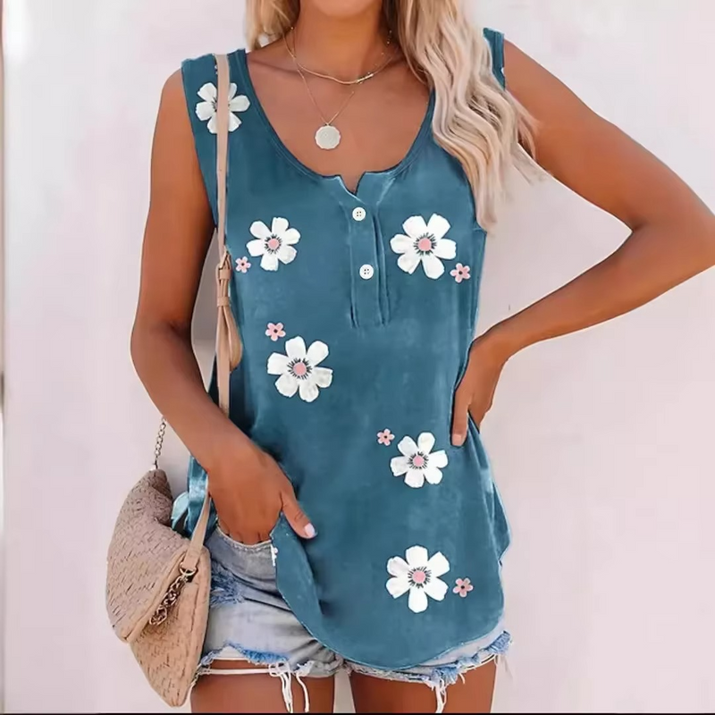 Floral Print Sleeveless Round Neck Women's Casual Vest