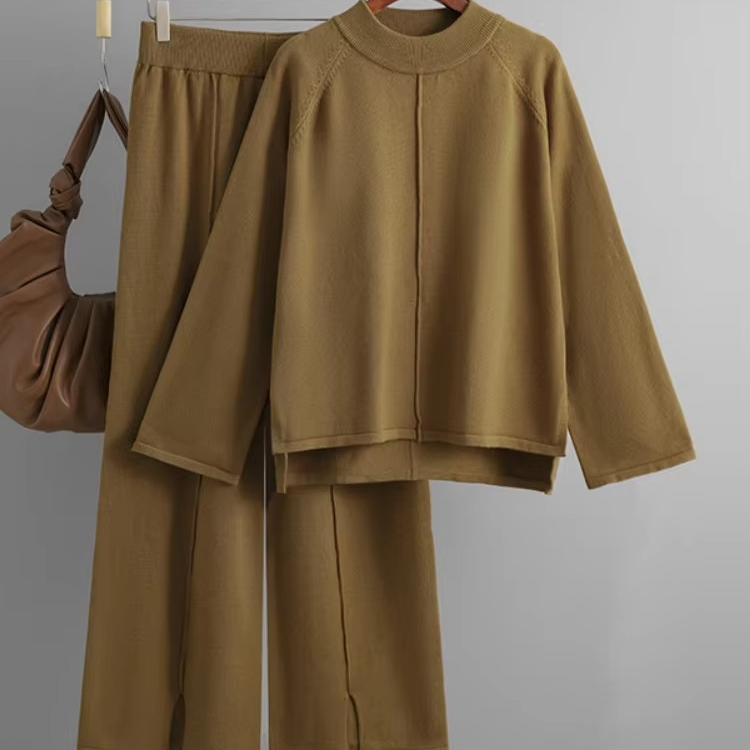 Cozy Knit Two-Piece Sweater and Wide-Leg Pant Set for Women