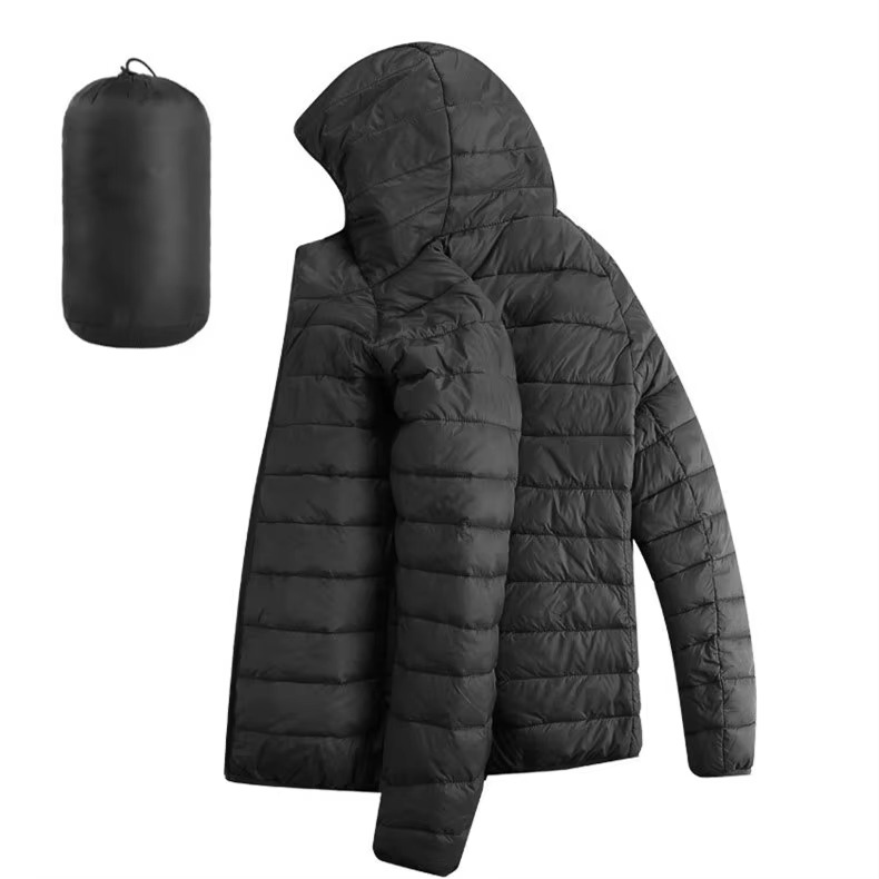 Men's Lightweight Hooded Cotton Down Jacket with Zip Pockets – Casual Winter Parka