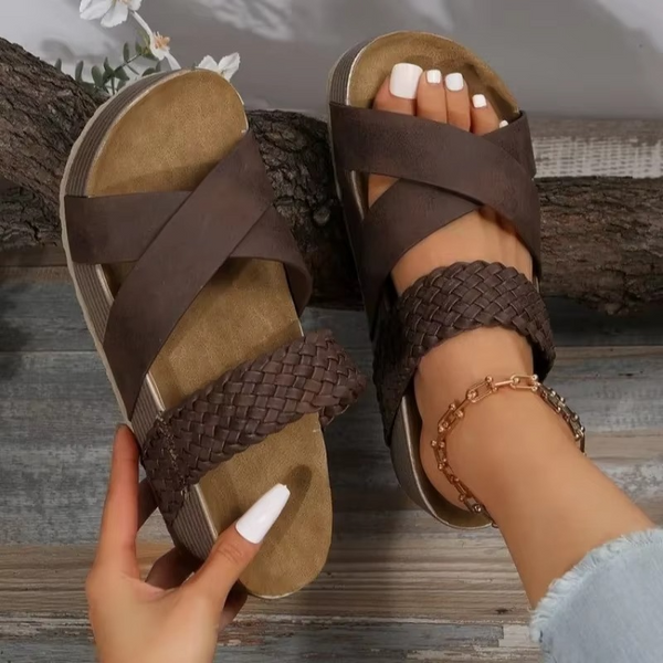 Women’s Summer Sandals - Open Toe Crossover Slip-On Platform Flats up to Size 12