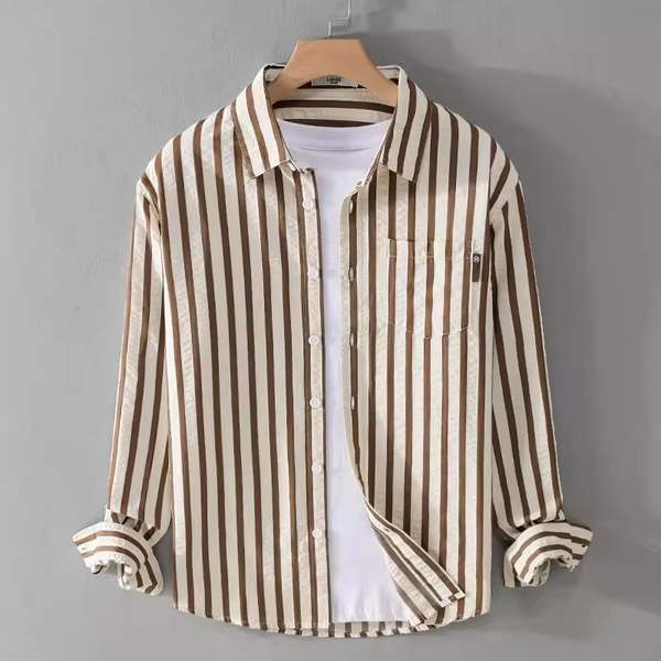 Men's Loose Fit Long Sleeve Striped Work Shirt Coat for Hairstylists