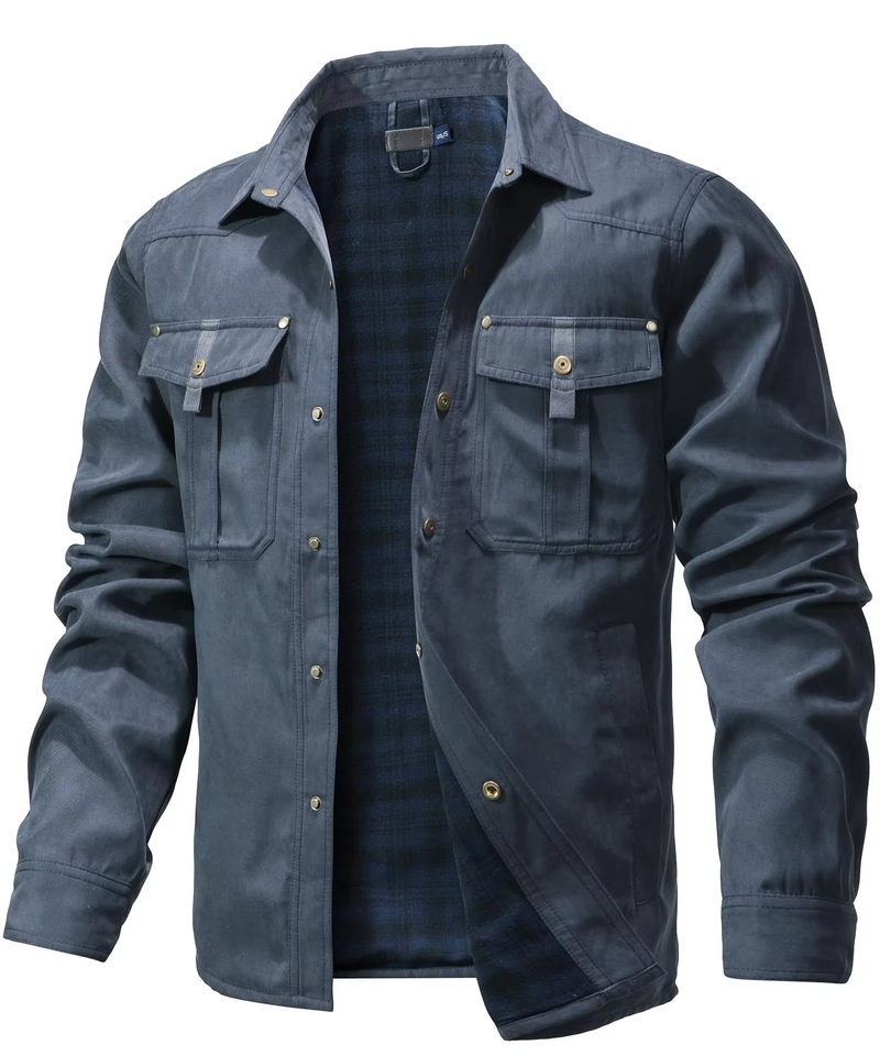 Men's Flannel Lined Shirt Jacket Western Style Snap Button Overshirt