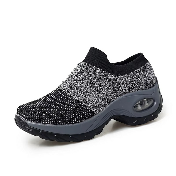 Women’s Black Mesh Platform Sneakers — Breathable Walking & Gym Shoes