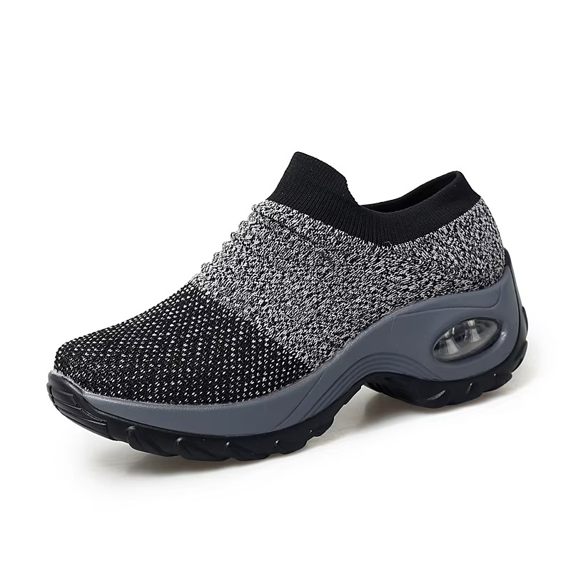 Women’s Black Mesh Platform Sneakers — Breathable Walking & Gym Shoes
