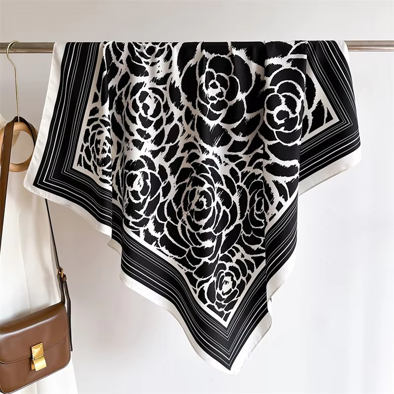 Summer Polka Dot and Stripe Silk Square Scarf for Women 35×35 Inch