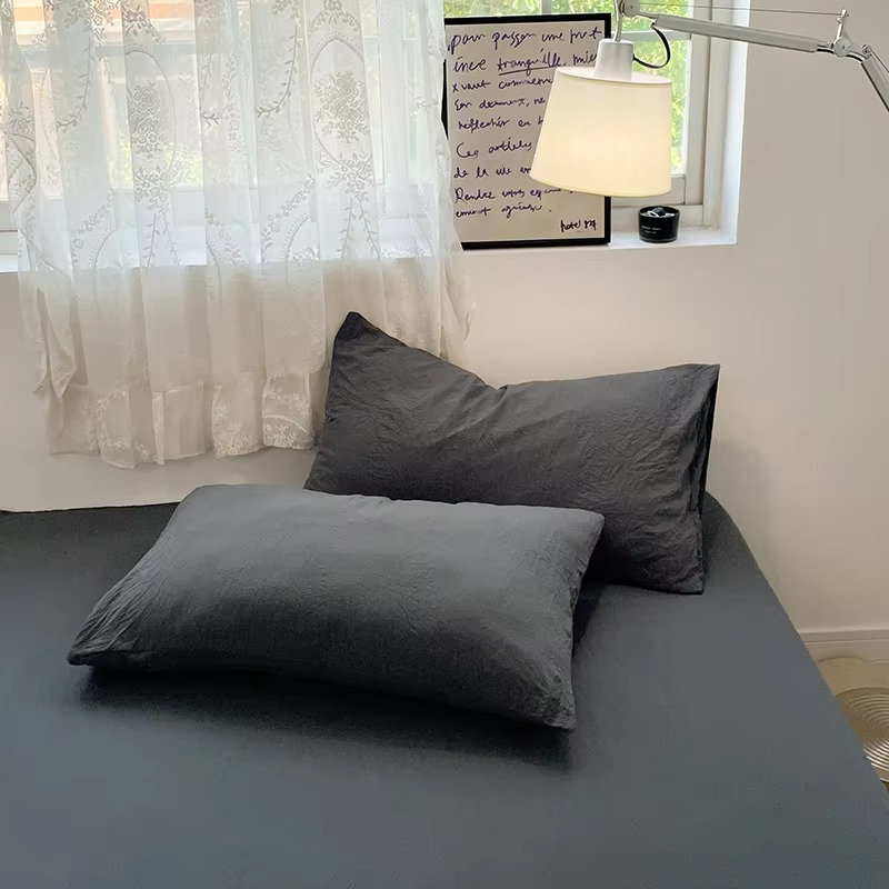 Dark Gray Brushed Duvet Cover Set with Pillowcases