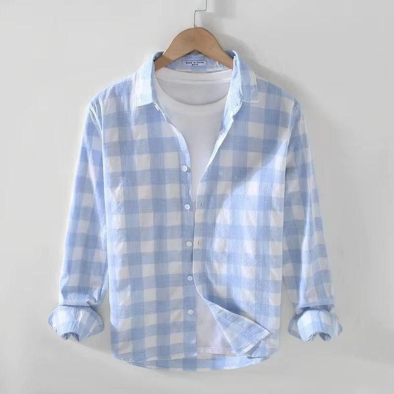 2025 Spring Summer Plaid Long Sleeve Men’s Casual Shirt