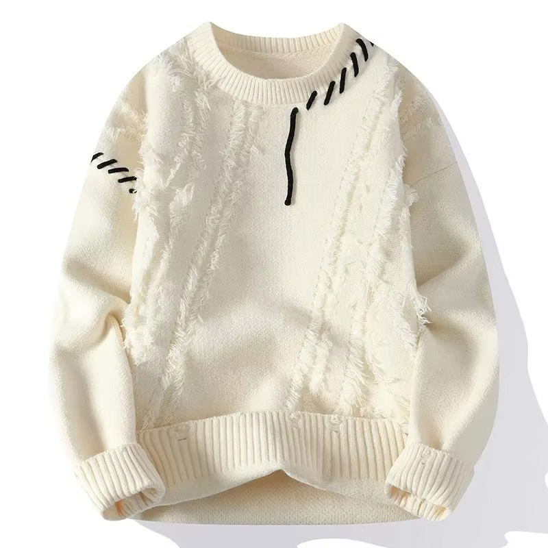 2025 Mens Streetwear Ripped Knit Sweater Warm Hip Hop Pullover for Winter and Autumn
