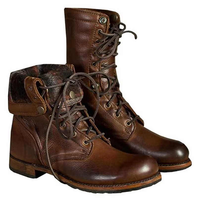 Men's Leather Lace Up Motorcycle Ankle Boots
