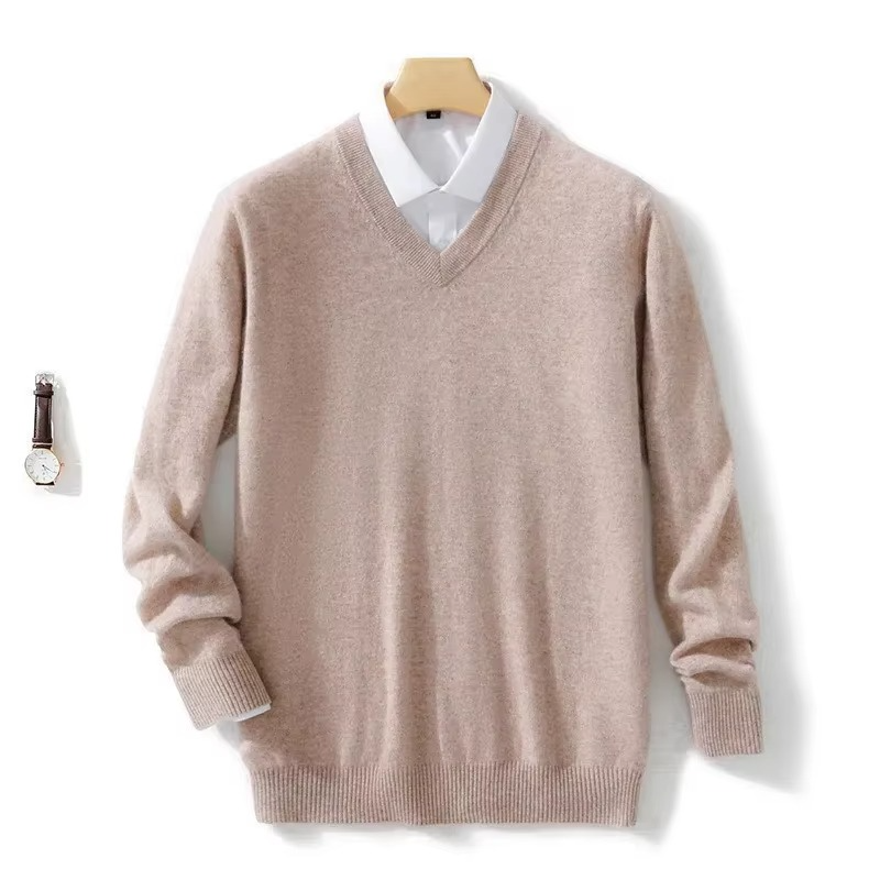 Men's V-Neck Wool Blend Sweater – Warm Knit Pullover, Winter Casual Fit, Sizes up to 5XL