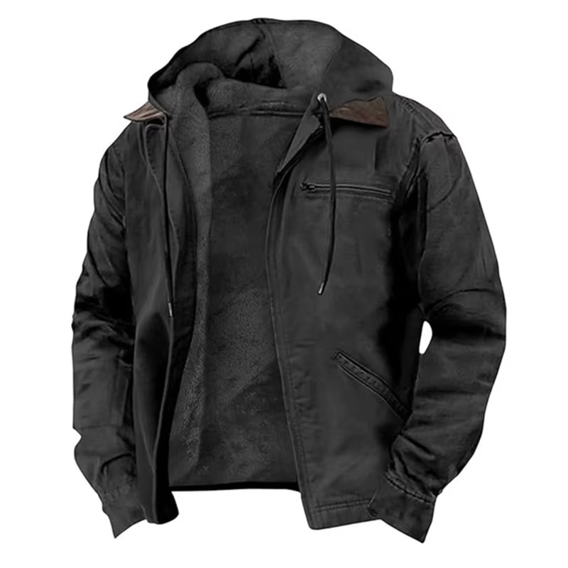 Men's Winter Fleece Hooded Jacket with Zipper Pockets