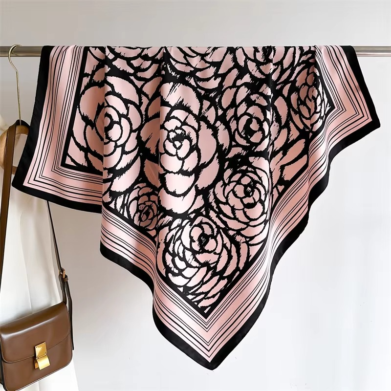 Summer Polka Dot and Stripe Silk Square Scarf for Women 35×35 Inch