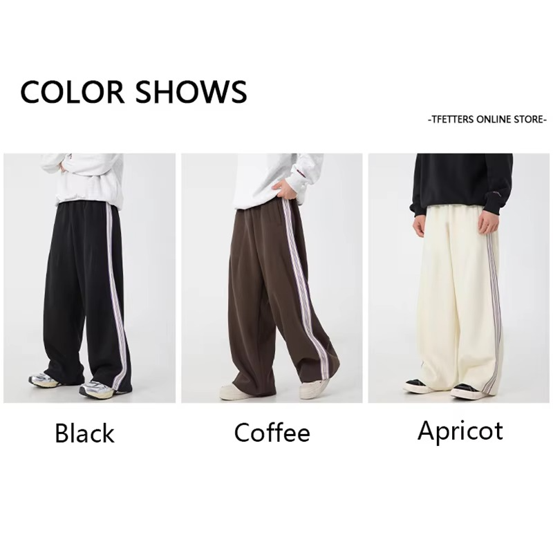 Men's Autumn Winter Stitch Design Sweatpants, Loose Fit Elastic Waist Fitness Pants