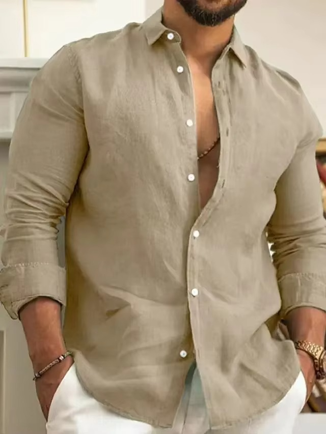 Men's Slim Fit Cotton Linen Long Sleeve Shirt