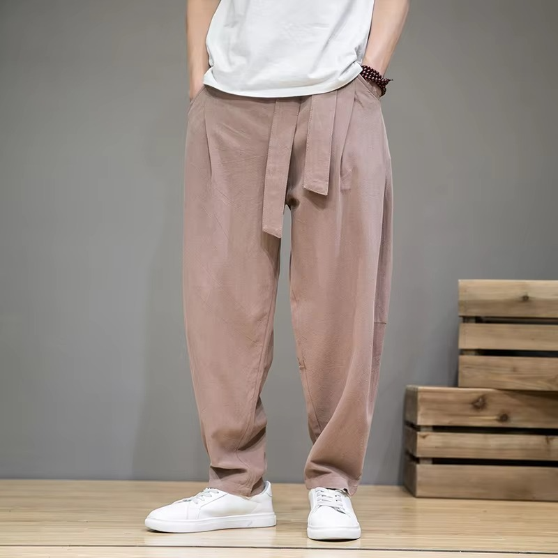 Men’s Cotton Linen Elastic Waist Harem Pants for Everyday Comfort