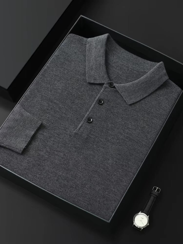 Men's Merino Wool Polo Collar Sweater Pullover