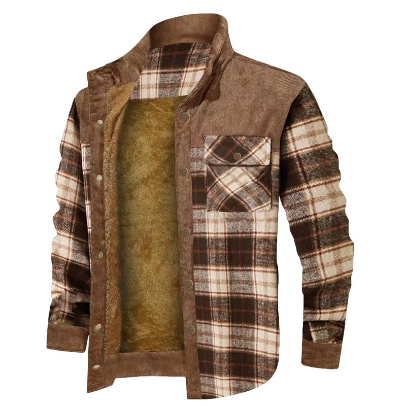 Men's Wool Lined Flannel Plaid Hooded Shirt Jacket
