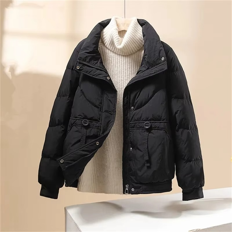 2025 Women’s Loose Fit Short Puffer Jacket, Thickened Cotton Down, Stand Collar Korean Style Outerwear