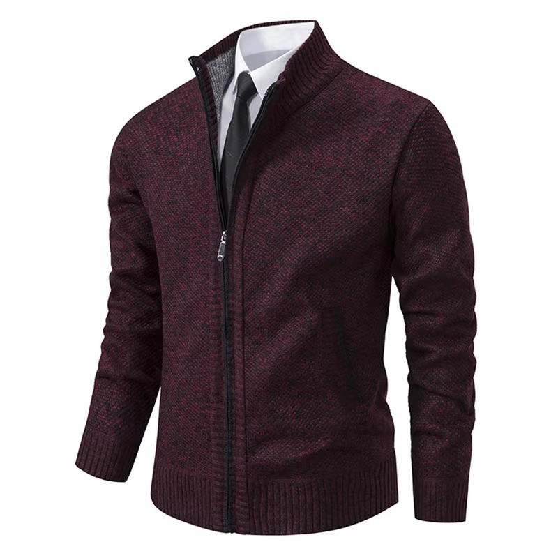 Men's Fleece Lined Stand Collar Zip Cardigan — Warm Casual Sports Coat for Fall and Winter