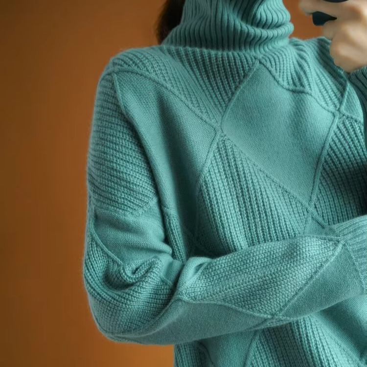 Womens Turtleneck Oversized Knit Sweater Pullover Long Sleeve Solid Jumper Top