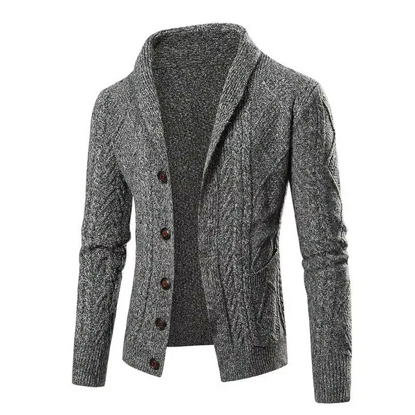 Men's Slim Fit Solid Color Knit Cardigan Coat for Autumn and Winter