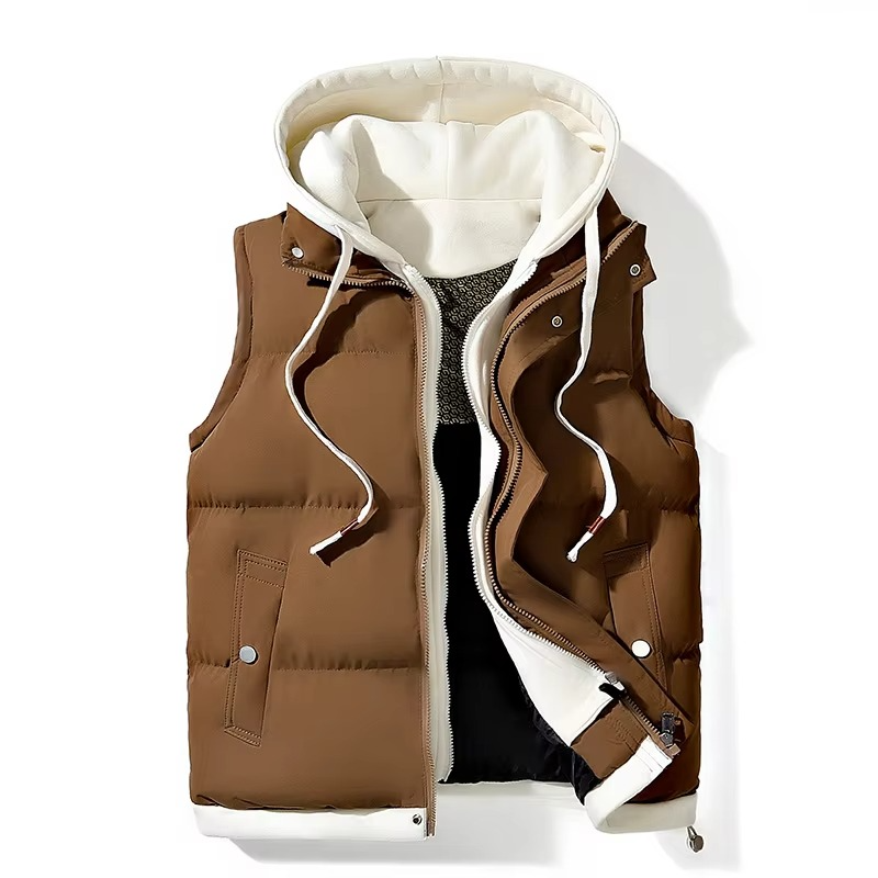 Men’s Winter Hooded Puffer Vest Sleeveless Warm Cotton Jacket