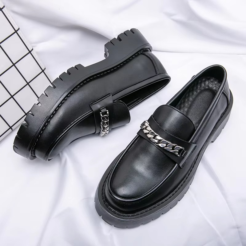 Men's Platform Leather Loafers, Thick Sole Formal Slip-on Dress Shoes