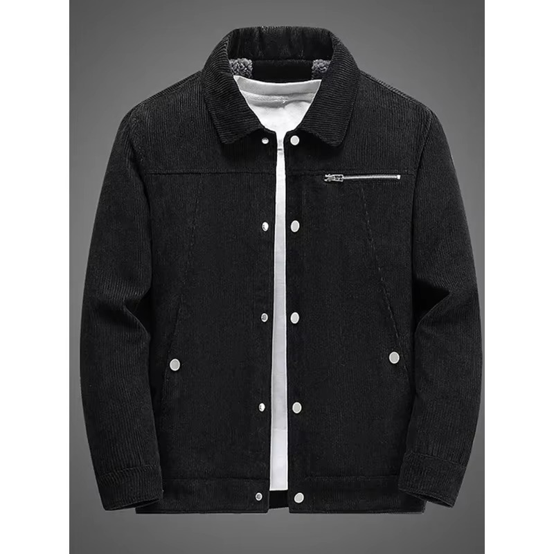 Men's Corduroy Fleece-Lined Cotton Coat for Autumn and Winter