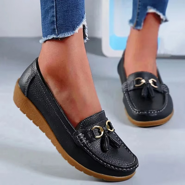 Genuine Leather Women's Slip-On Flats – Casual Comfort Moccasins in Black