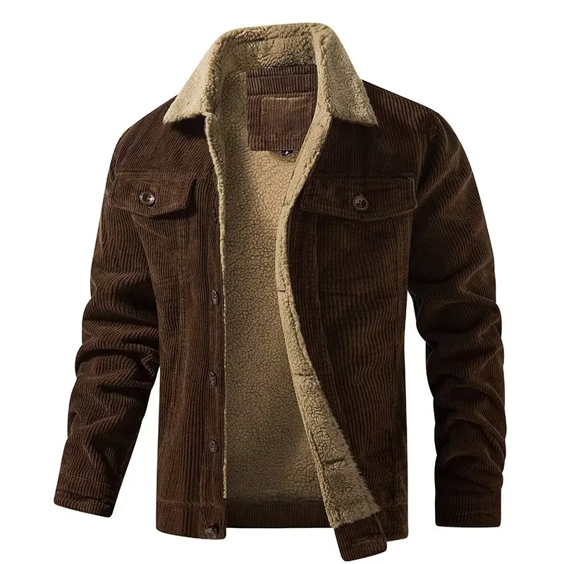 Men’s Corduroy Fleece-Lined Winter Jacket – Warm Casual Utility Coat