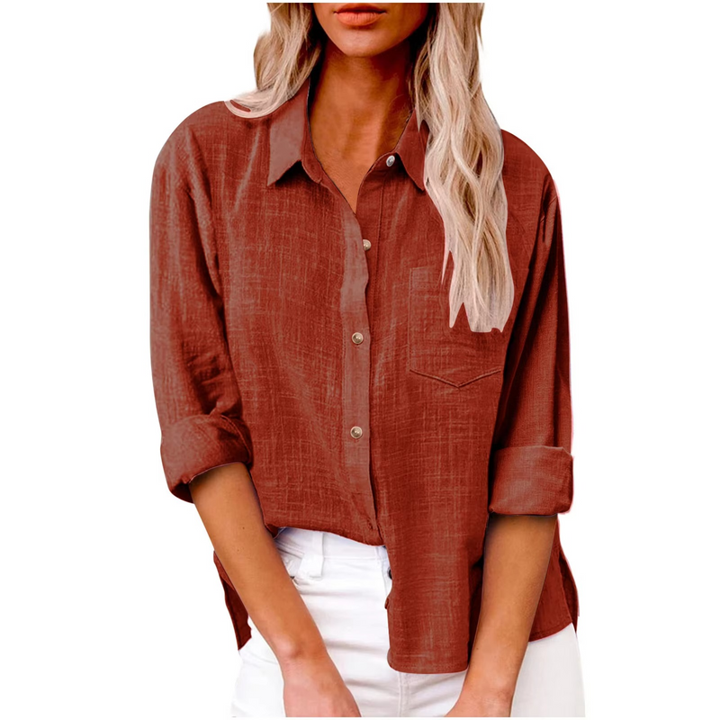 Cotton Linen Long Sleeve Women’s Casual Blouse for Spring 2025