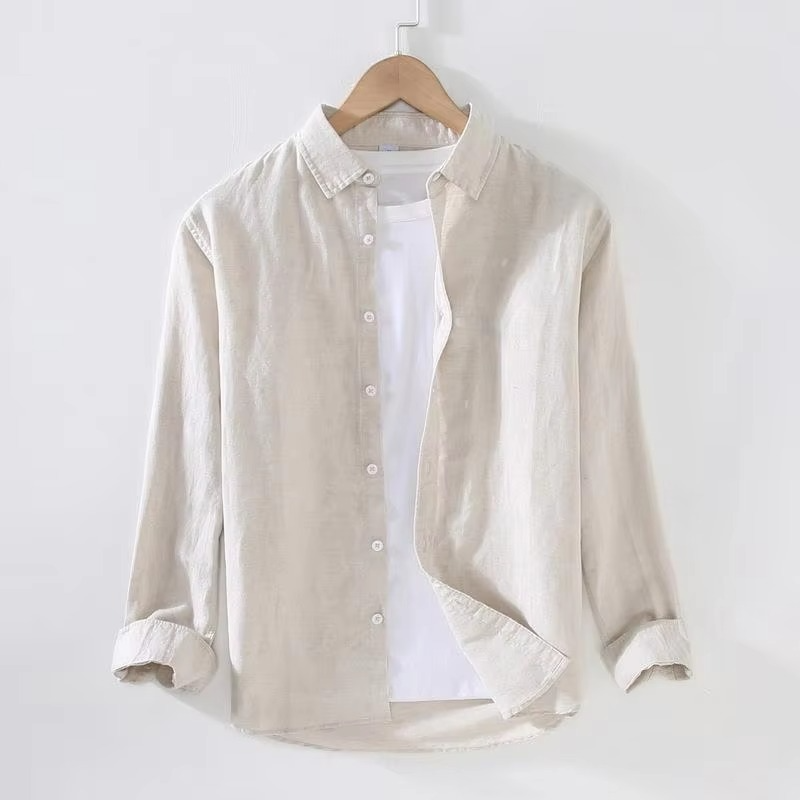 Men's Vintage Linen Stand Collar Long Sleeve Shirt, M-3XL Lightweight Streetwear Button-Up